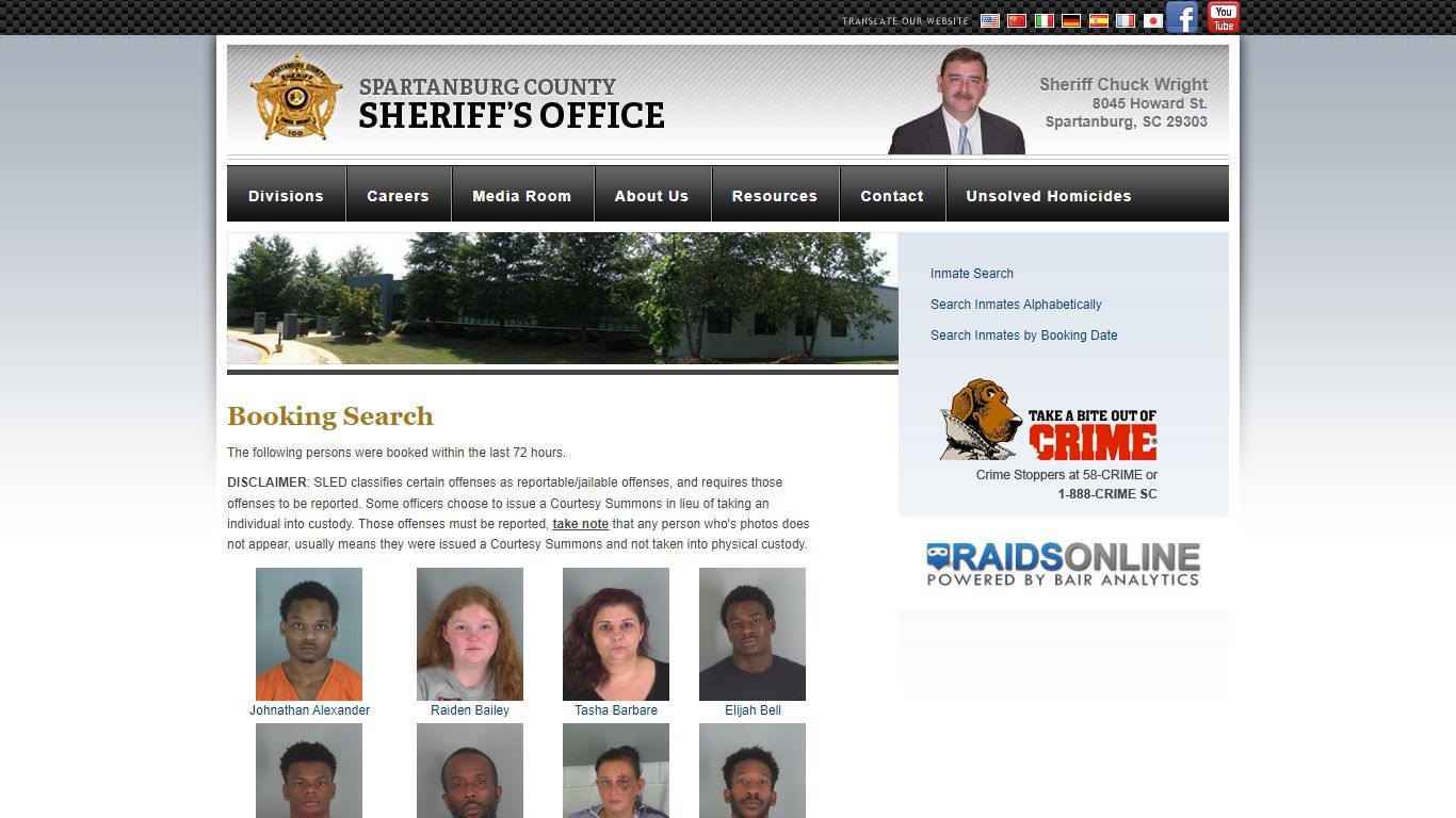 Booking Search : Spartanburg Sheriff